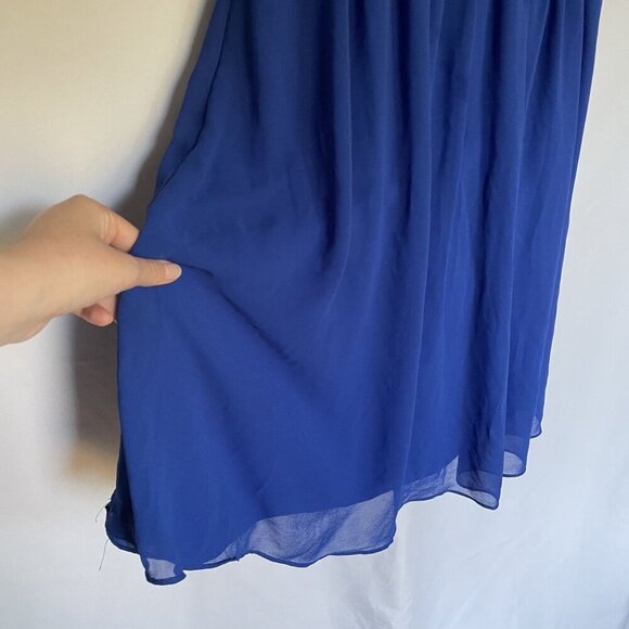 Bill Levkoff size 10 Elegant Blue Sleeveless Chiffon Dress With Ruched Bodice - Picture 4 of 10